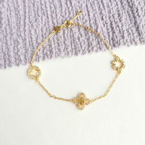 Tory Burch Kira Clover Gold Pave Bracelet Crystal